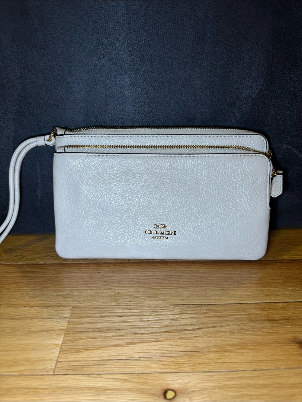Coach White Leather Crossbody Wristlet with Gold Hardware